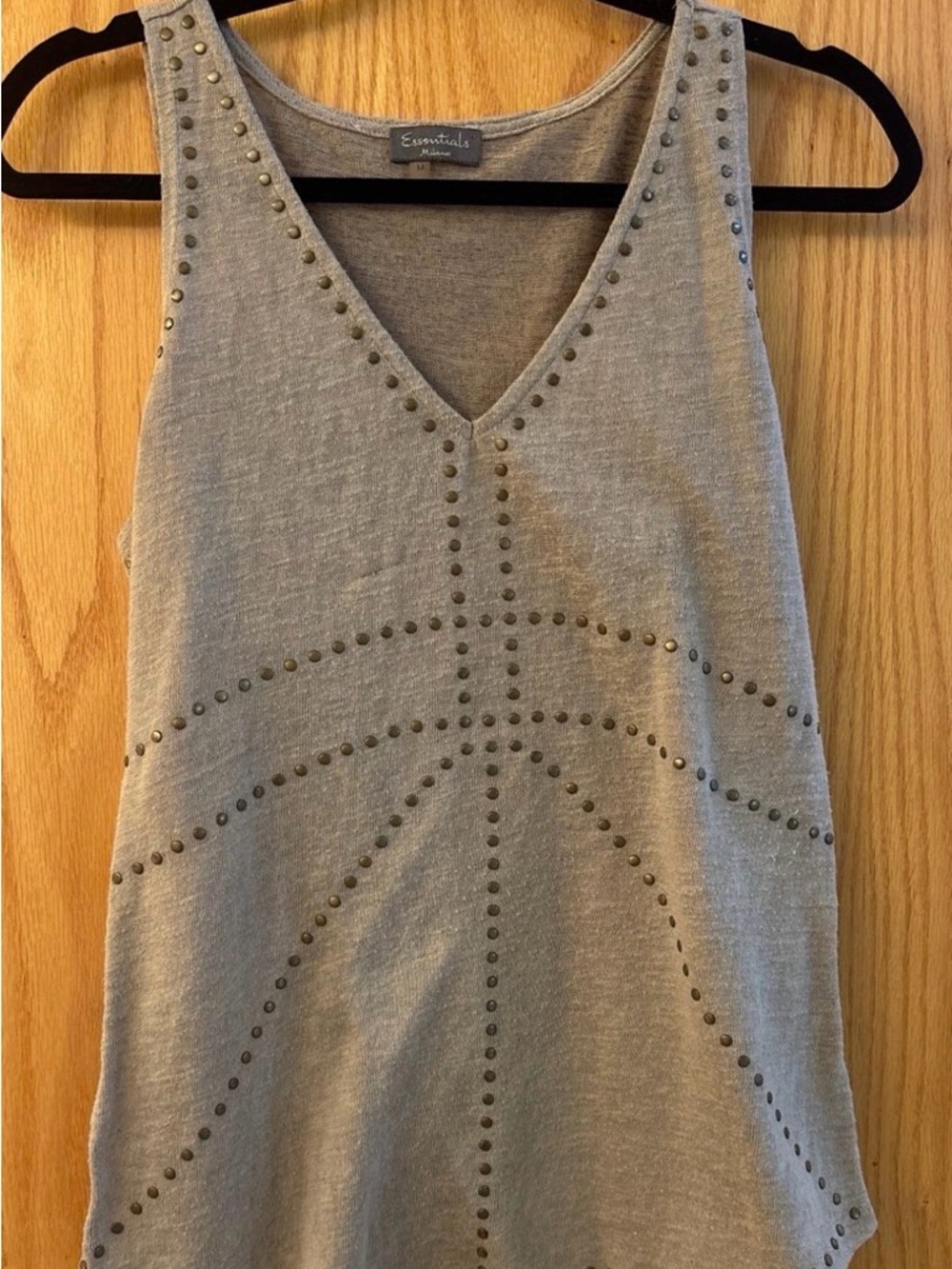 Essentials Gray Stud-Accent V-Neck Tank Top